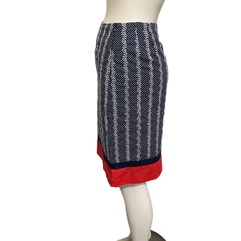 TALBOTS Red White Blue Polka Dot Embroidered Cotton Skirt 4 - Picture 3 of 6